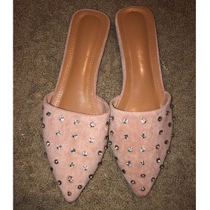 Rhinestone decorated mule flats